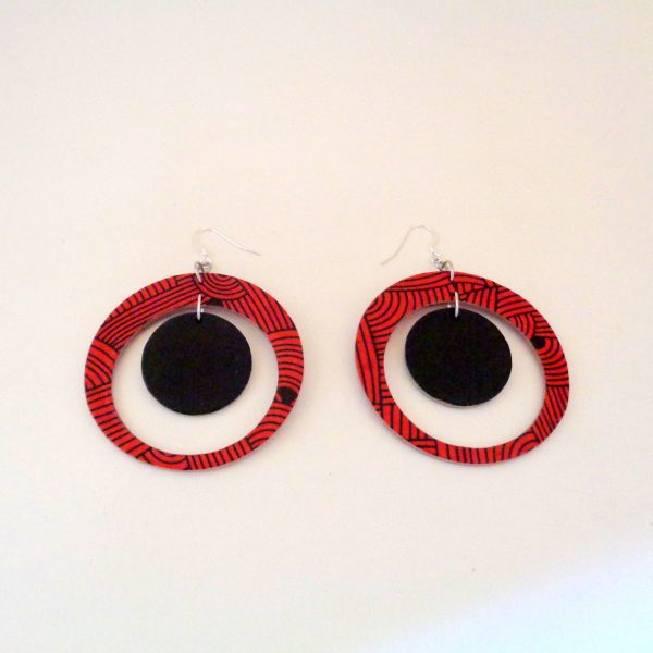 Boucles d'oreille en carton - Grande créole plus 1 - "Rouge Nœuds/Noir" - Argent 925