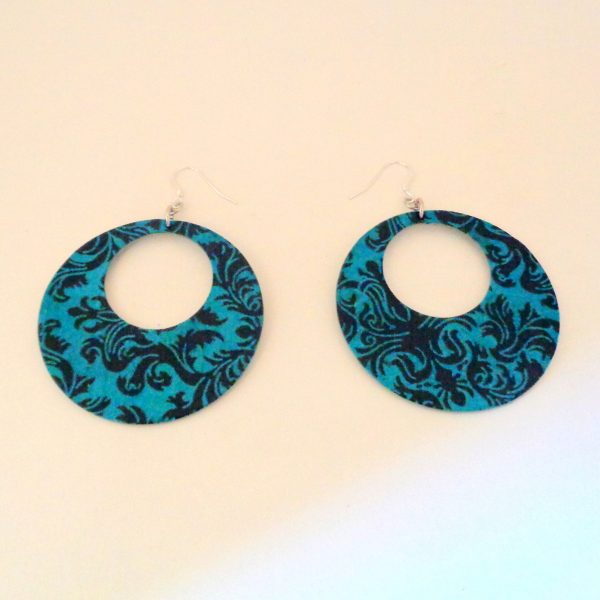 Boucles d'oreille en carton - Grandes créoles - "Bleu turquoise baroque - Argent 925