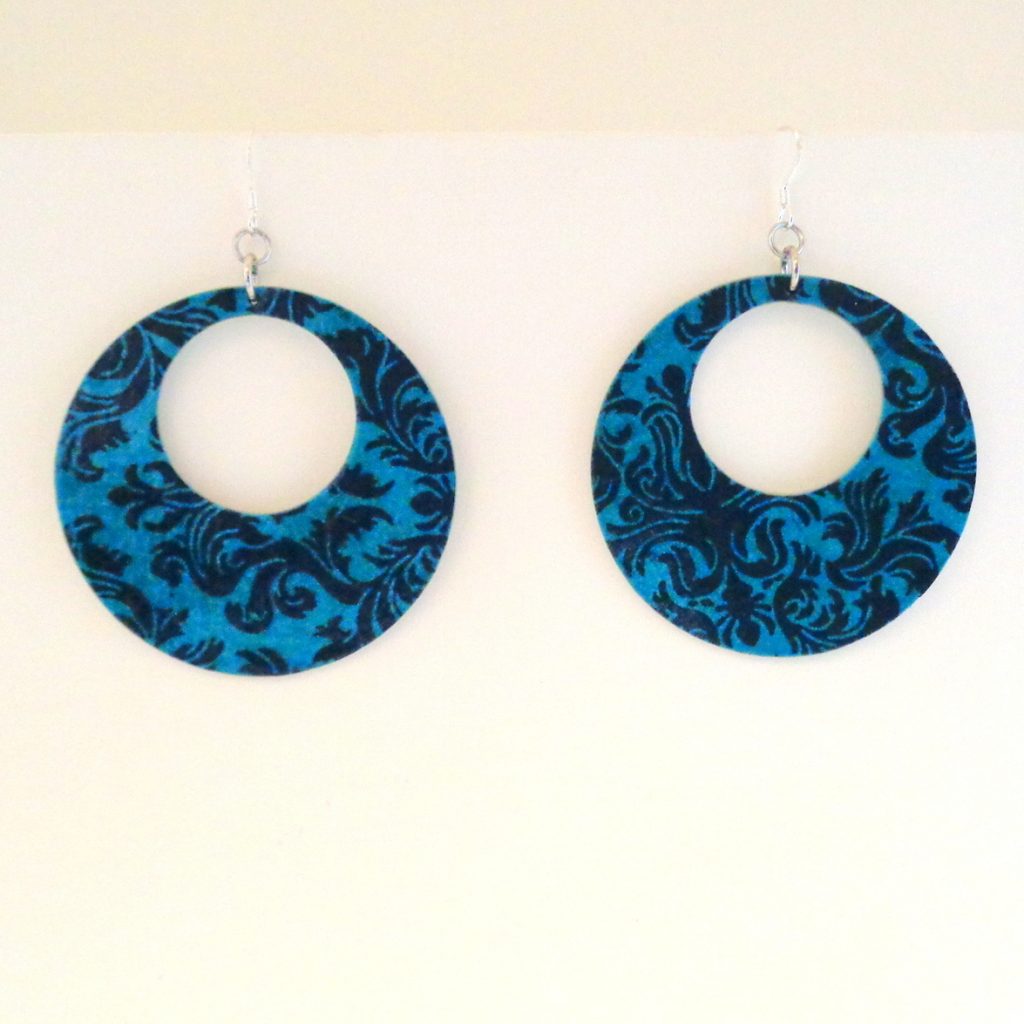 Boucles d'oreille en carton - Grandes créoles - "Bleu turquoise baroque - Argent 925
