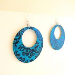 Boucles d'oreille en carton - Grandes créoles - "Bleu turquoise baroque - Argent 925 – Image 2