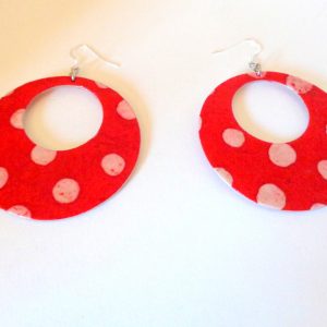 Boucles d'oreille en carton - Grandes créoles - "Rouge à pois blancs" - Argent 925 – Image 2