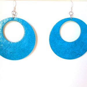 Boucles d'oreille en carton - Grandes créoles - Bleu turquoise - Argent 925 – Image 4