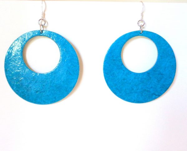 Boucles d'oreille en carton - Grandes créoles - Bleu turquoise - Argent 925