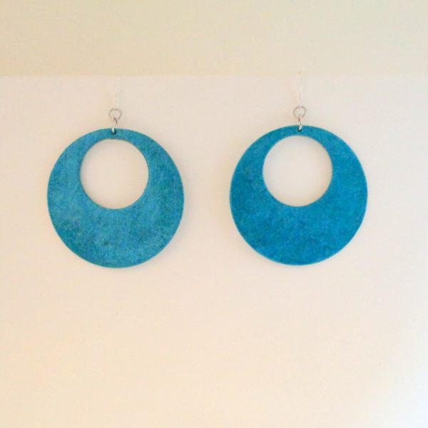 Boucles d'oreille en carton - Grandes créoles - Bleu turquoise - Argent 925