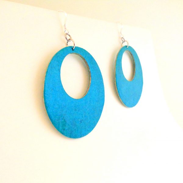 Boucles d'oreille en carton - Grandes créoles - Bleu turquoise - Argent 925