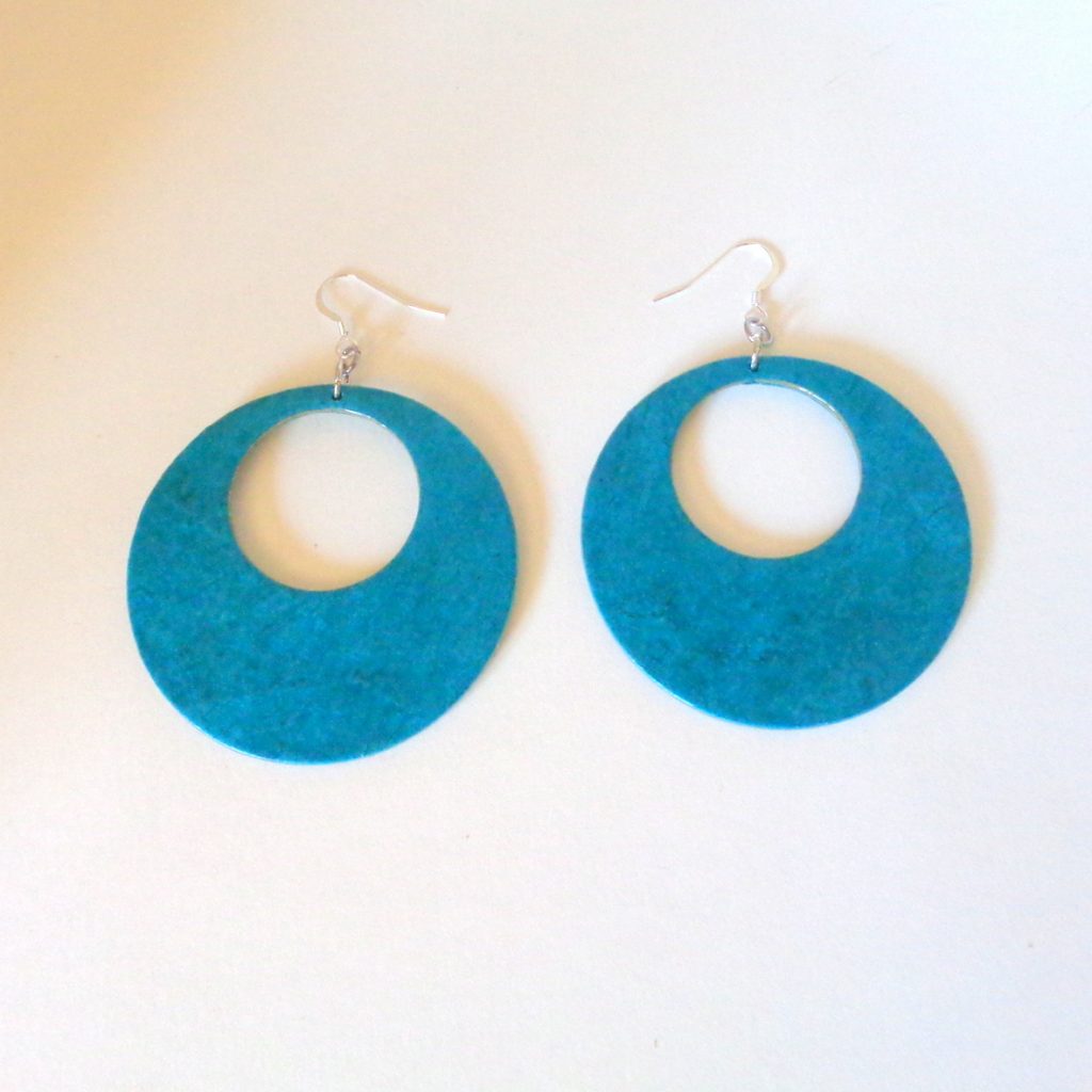 Boucles d'oreille en carton - Grandes créoles - Bleu turquoise - Argent 925
