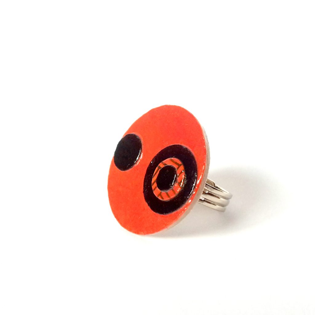 Bague ronde en carton - "Orange/ Noir"