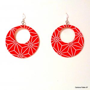 Boucles d'oreille en carton - Grandes Créoles - Rouge étoilé - Argent 925 – Image 2