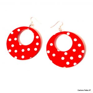 Boucles d'oreille en carton - Grandes Créoles - Rouge à petits pois blancs - Argent 925 – Image 3