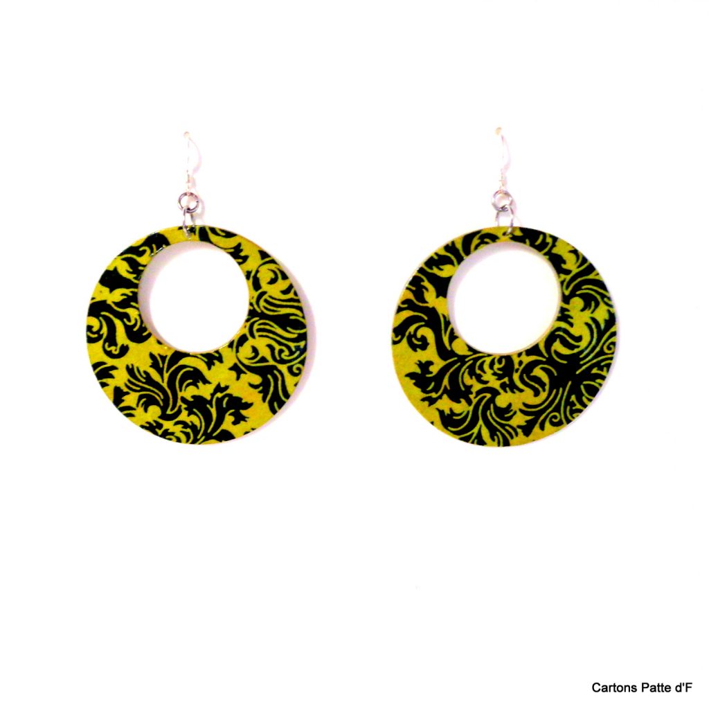 Boucles d'oreille en carton - Grandes Créoles - Vert Baroque - Argent 925