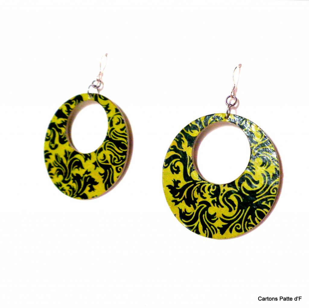 Boucles d'oreille en carton - Grandes Créoles - Vert Baroque - Argent 925