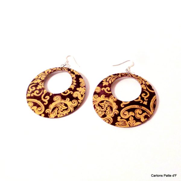 Boucles d'oreille en carton - Grandes Créoles - Or Bordeaux- Argent 925