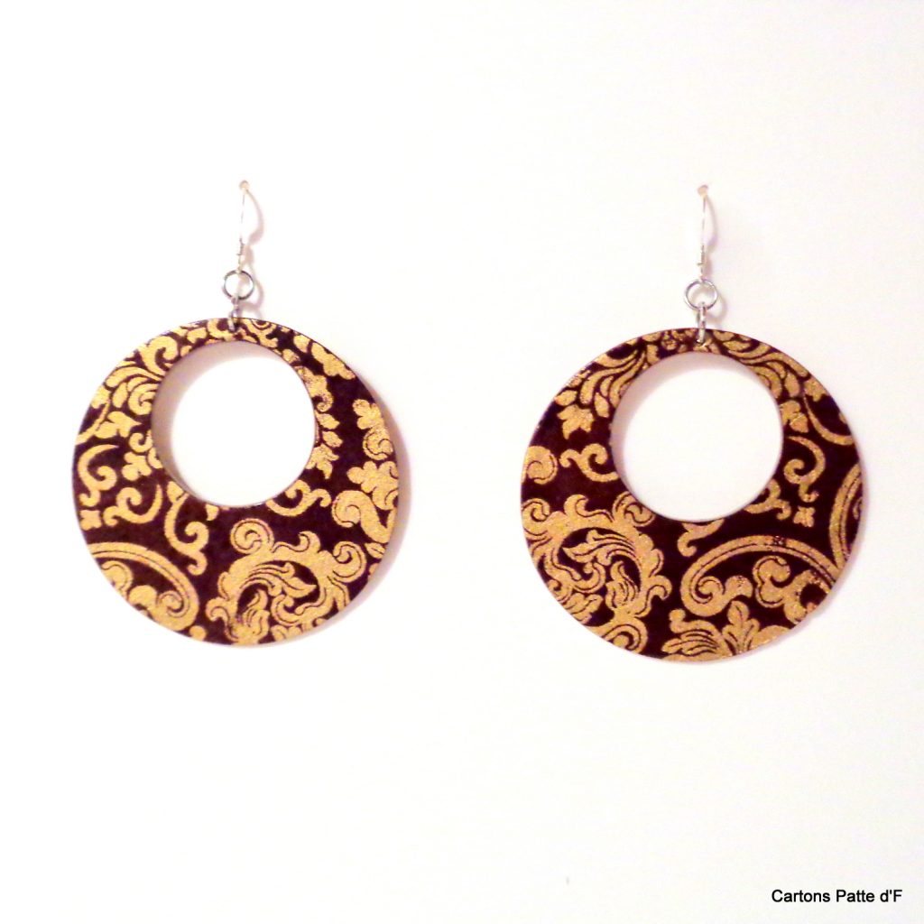 Boucles d'oreille en carton - Grandes Créoles - Or Bordeaux- Argent 925