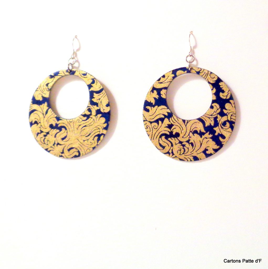 Boucles d'oreille en carton - Grandes Créoles - Or Bleu - Argent 925