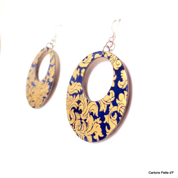 Boucles d'oreille en carton - Grandes Créoles - Or Bleu - Argent 925