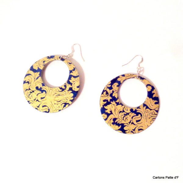 Boucles d'oreille en carton - Grandes Créoles - Or Bleu - Argent 925