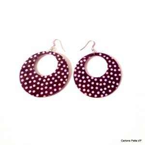 Boucles d'oreille en carton - Grandes Créoles - Marron à petits pois blancs - Argent 925 – Image 3