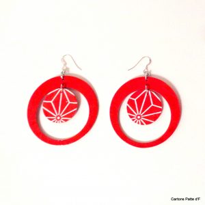 Boucles d'oreille en carton - "Grandes créoles plus une" - Rouge/Rouge étoilé - Argent 925 – Image 3