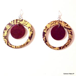 Boucles d'oreille en carton - "Grandes créoles plus une" - Or Bordeaux/Bordeaux - Argent 925