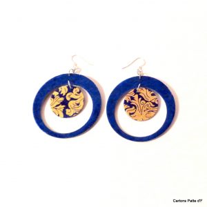 Boucles d'oreille en carton - "Grandes créoles plus une" - Bleu/Or Bleu - Argent 925 – Image 2