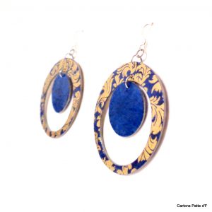 Boucles d'oreille en carton - "Grandes créoles plus une" - Or Bleu/Bleu - Argent 925 – Image 3