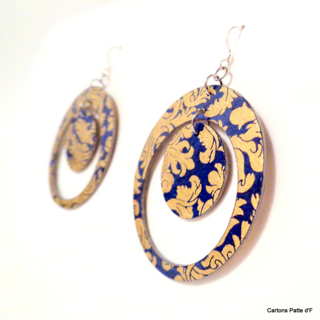 Boucles d'oreille en carton - "Grandes créoles plus une" - Or Bleu - Argent 925