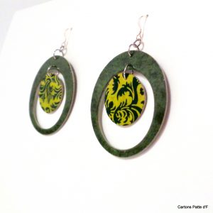 Boucles d'oreille en carton - "Grandes créoles plus une" - Vert forêt/Vert Baroque - Argent 925 – Image 3