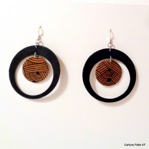 Boucles d'oreille en carton - "Grandes créoles plus une" - Noir/Marron Nœuds- Argent 925 – Image 3