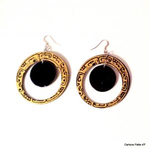 Boucles d'oreille en carton - "Grandes créoles plus une" - Noir Or/Noir - Argent 925 – Image 2