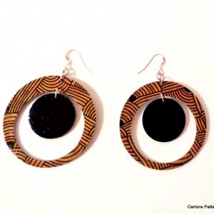 Boucles d'oreille en carton - "Grandes créoles plus une" - Marron Noeuds/Noir - Argent 925 – Image 2
