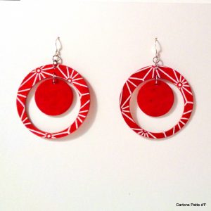 Boucles d'oreille en carton - "Grandes créoles plus une" - Rouge étoilé/Rouge - Argent 925 – Image 2