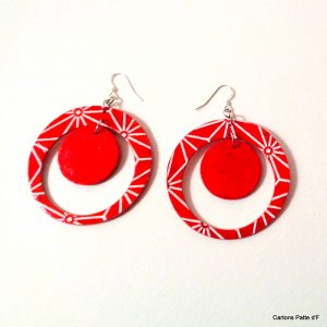 Boucles d'oreille en carton - "Grandes créoles plus une" - Rouge étoilé/Rouge - Argent 925 – Image 3