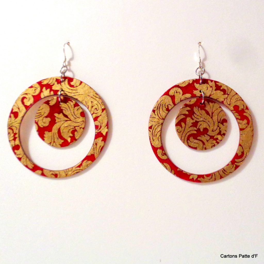 Boucles d'oreille en carton - "Grandes créoles plus une" - Or rouge - Argent 925