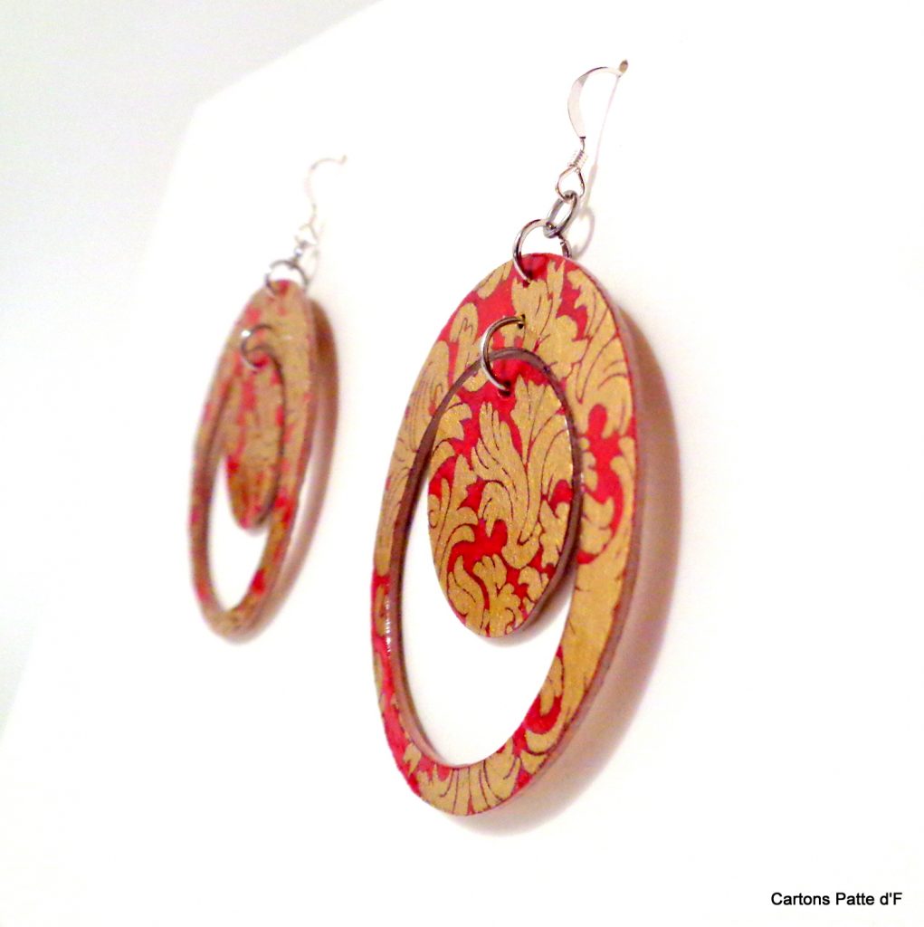 Boucles d'oreille en carton - "Grandes créoles plus une" - Or rouge - Argent 925
