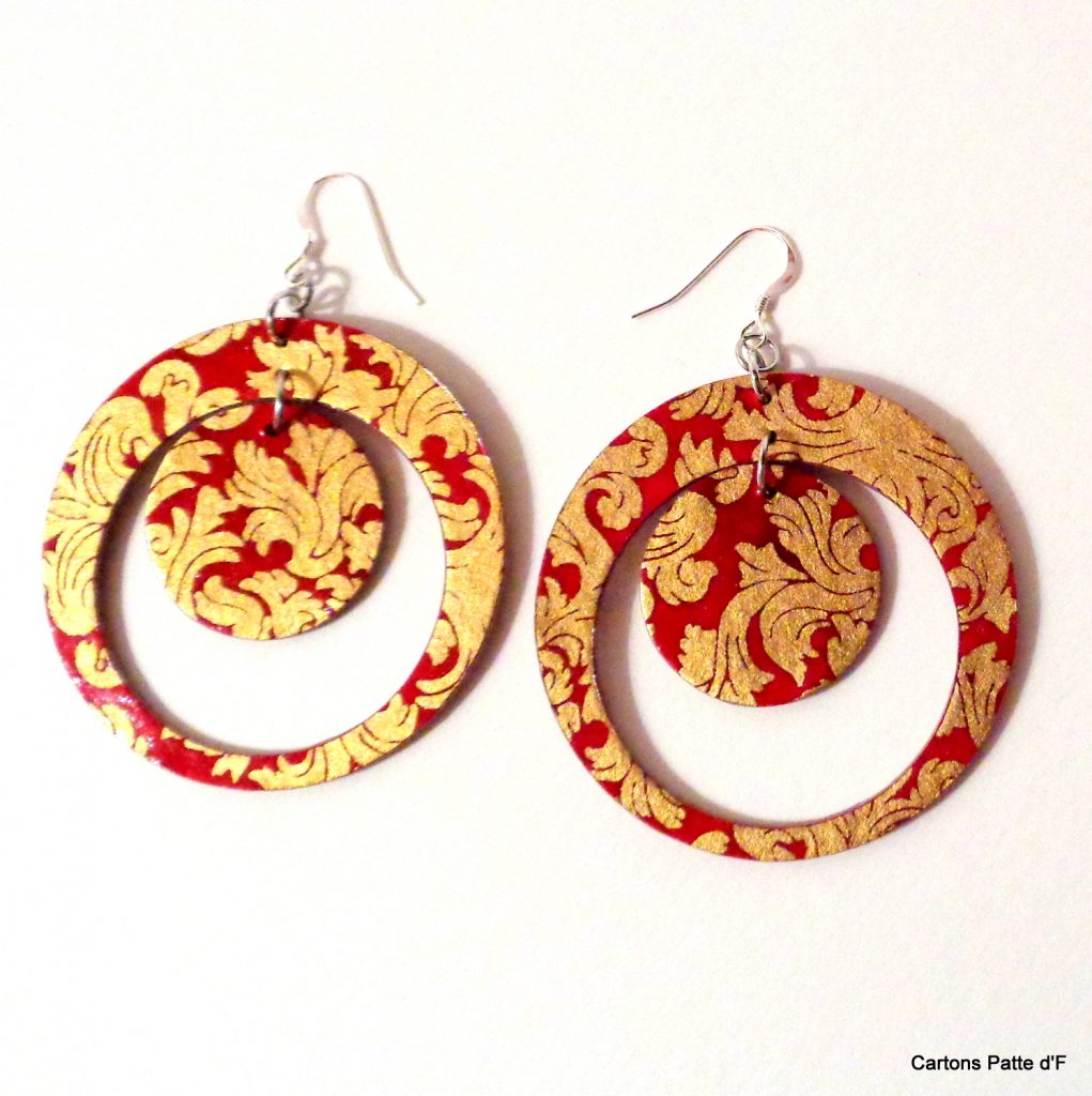 Boucles d'oreille en carton - "Grandes créoles plus une" - Or rouge - Argent 925