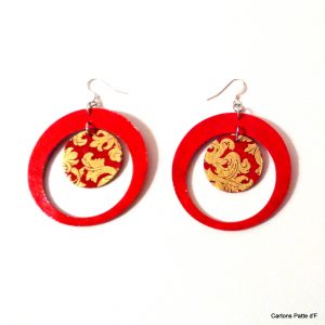 Boucles d'oreille en carton - "Grandes créoles plus une" - Rouge/Or Rouge - Argent 925 – Image 2