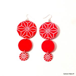 Boucles d'oreille en carton - Longues rondes - Rouge étoilé/Rouge - Argent 925 – Image 2