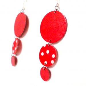 Boucles d'oreille en carton - Longues rondes - Rouge/Rouge à petits pois - Argent 925 – Image 3