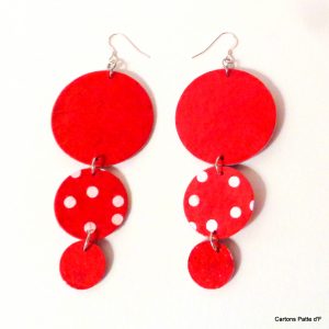 Boucles d'oreille en carton - Longues rondes - Rouge/Rouge à petits pois - Argent 925 – Image 2