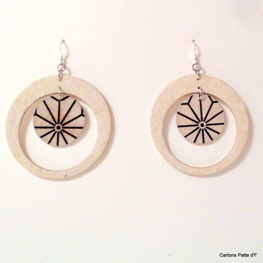 Boucles d'oreille en carton - "Grandes créoles plus une" - Blanc/blanc étoilé - Argent 925