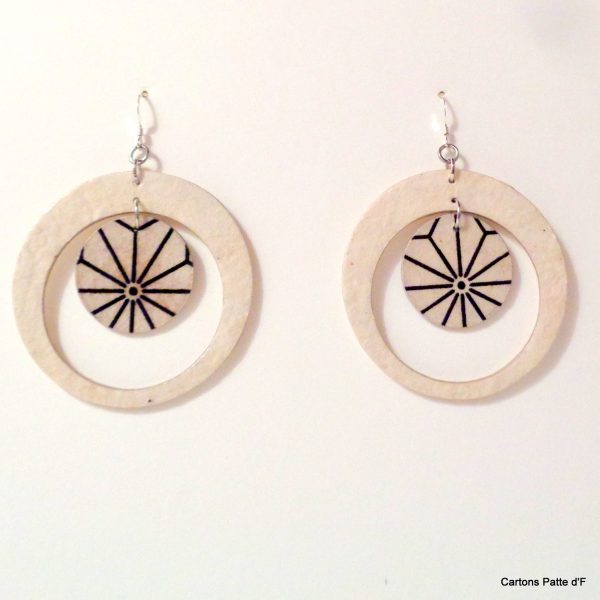 Boucles d'oreille en carton - "Grandes créoles plus une" - Blanc/blanc étoilé - Argent 925