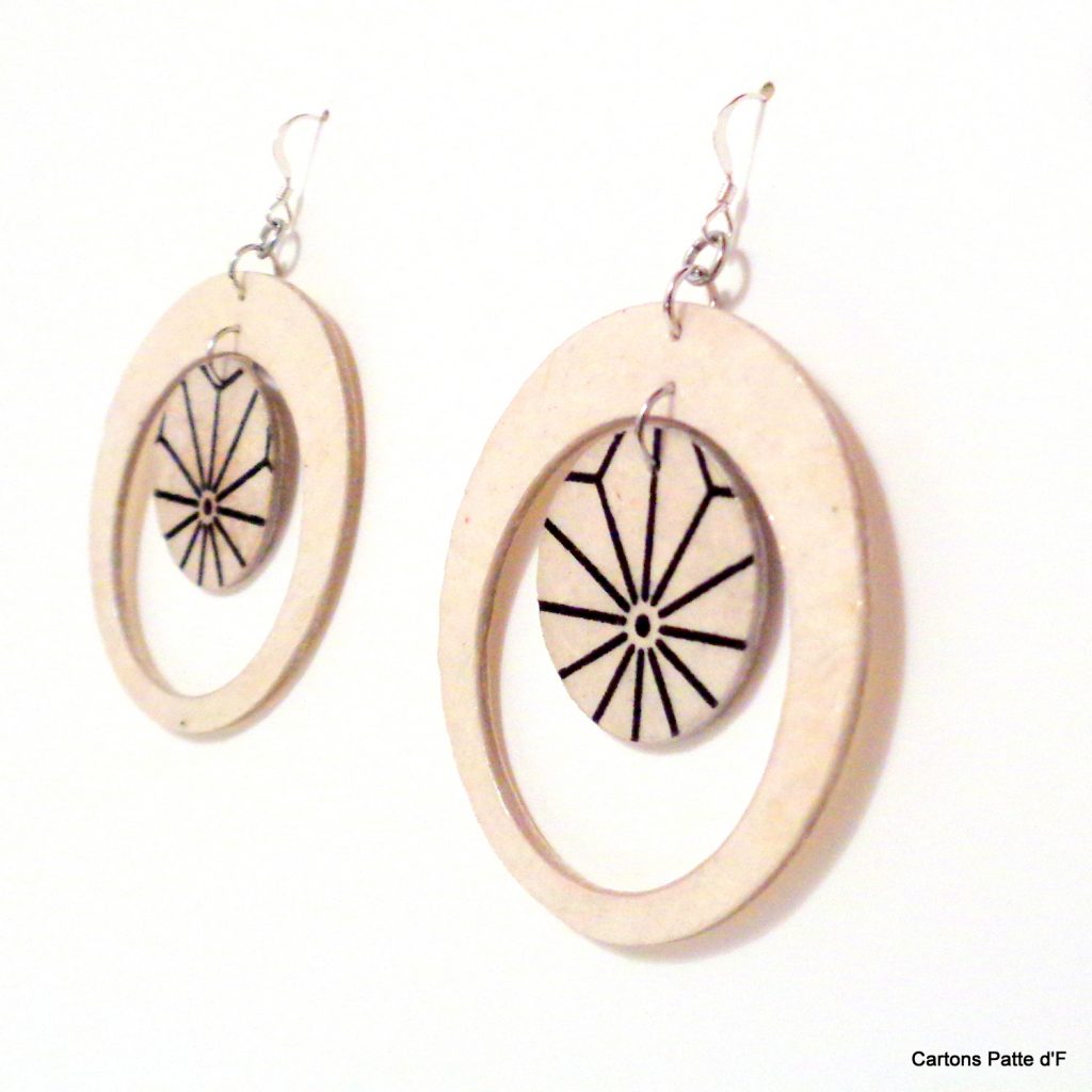 Boucles d'oreille en carton - "Grandes créoles plus une" - Blanc/blanc étoilé - Argent 925