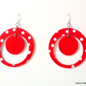 Boucles d'oreille en carton - "Grandes créoles plus une" - Rouge à petits pois blancs/Rouge - Argent 925 – Image 2