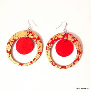 Boucles d'oreille en carton - "Grandes créoles plus une" - Or Rouge/Rouge - Argent 925 – Image 2