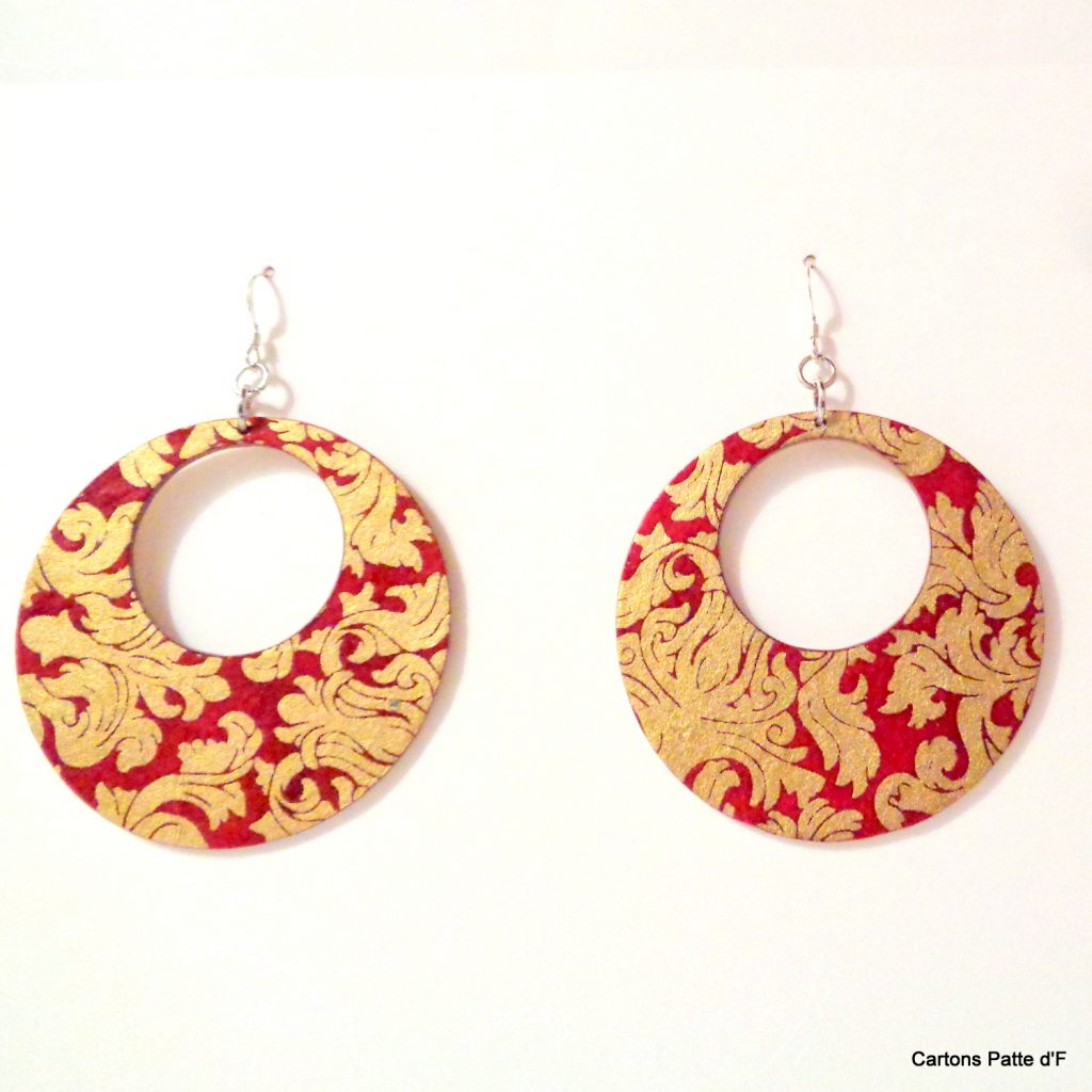 Boucles d'oreille en carton - Grandes Créoles - Or Rouge - Argent 925