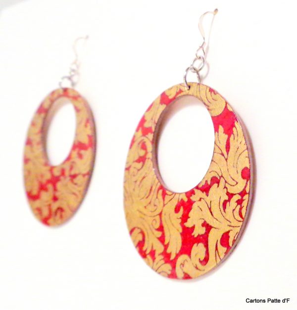 Boucles d'oreille en carton - Grandes Créoles - Or Rouge - Argent 925