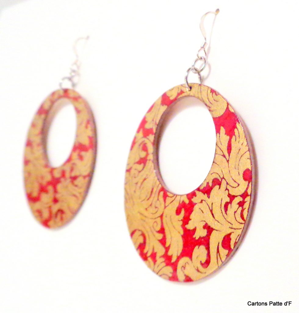 Boucles d'oreille en carton - Grandes Créoles - Or Rouge - Argent 925