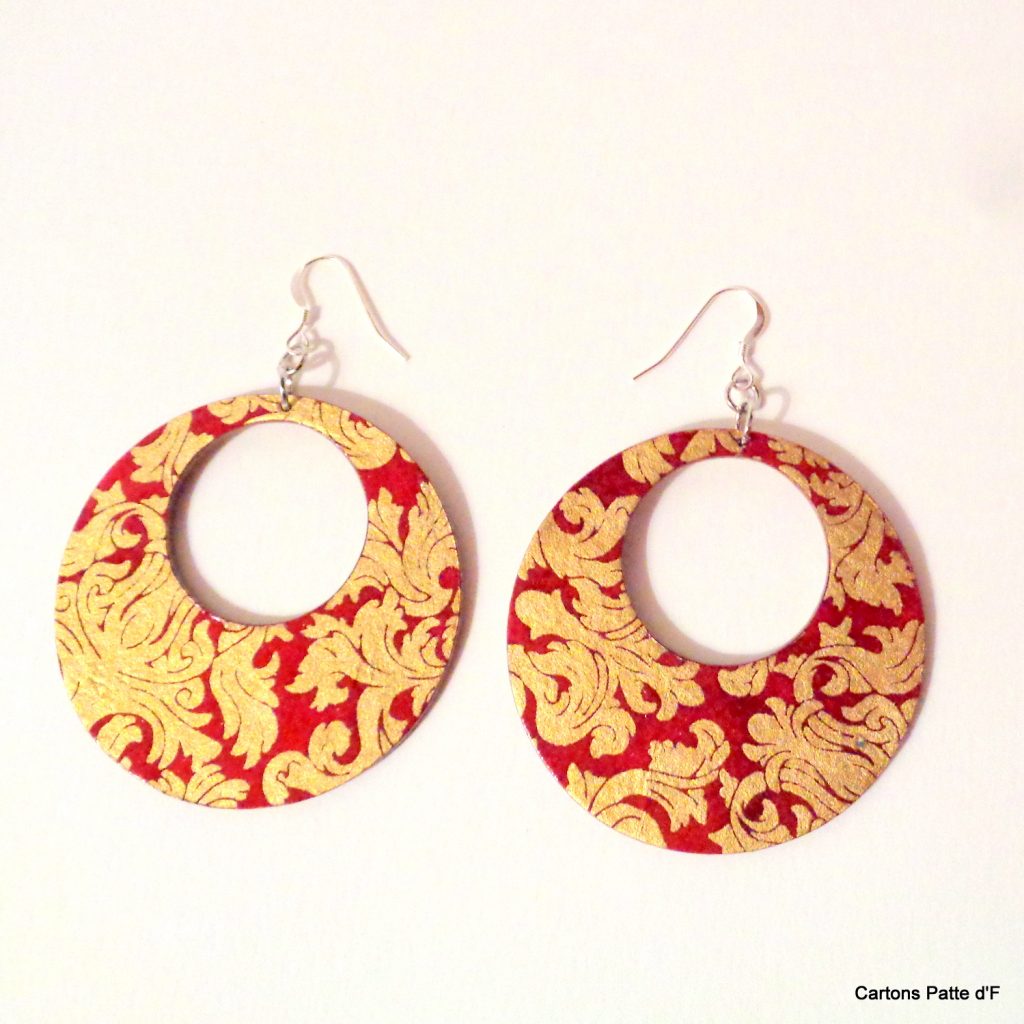 Boucles d'oreille en carton - Grandes Créoles - Or Rouge - Argent 925
