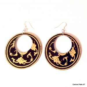Boucles d'oreille en carton - Grandes Créoles - Noir Or - Argent 925 – Image 3