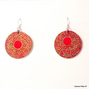 Boucles d'oreille en carton - Rondes - Rouge Or - Argent 925 – Image 3